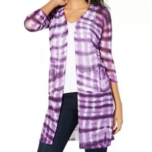 INC Tie Dye Open Front Cardigan Sweater Purple